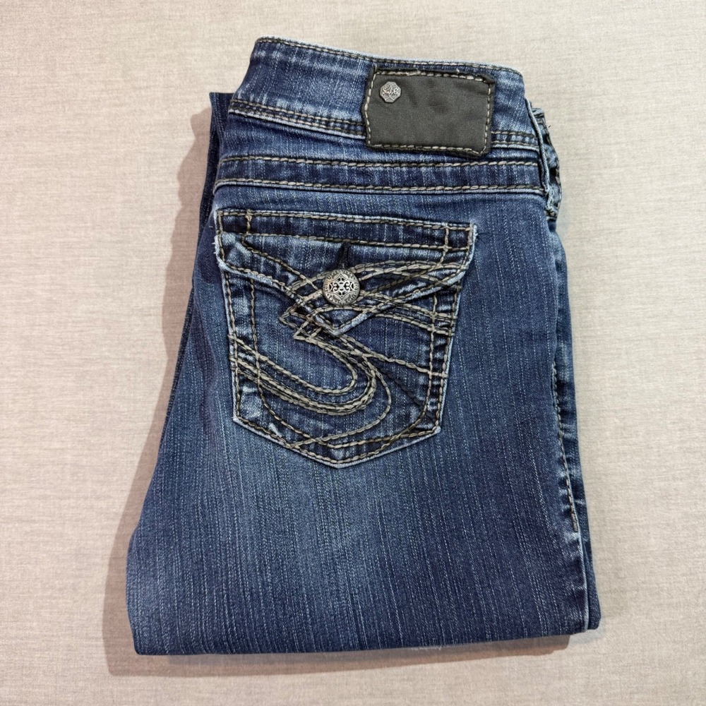 Silver Jeans Suki Surplus Women 29x32 Blue Excellent Bootcut Flap Pocket Denim